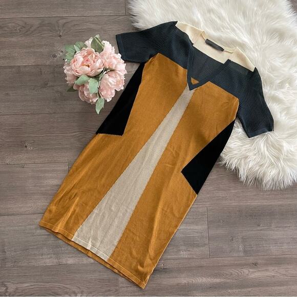 New Proenza Schouler Sweater Color Block Mustard Yellow Shift Dress S - Picture 1 of 5